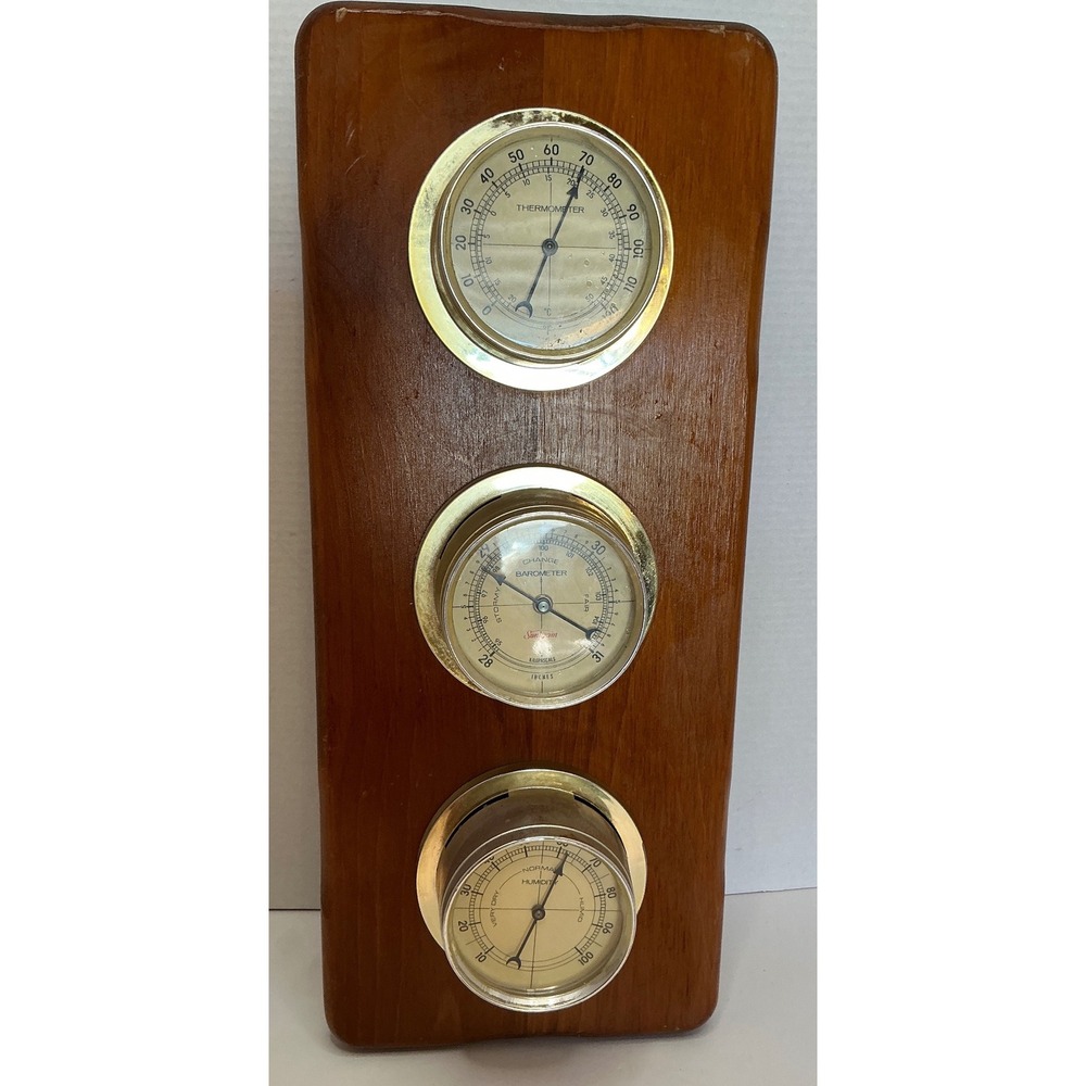 Sunbeam Vintage Weather Station Thermometer Barometer Hygrometer Wood Plaque